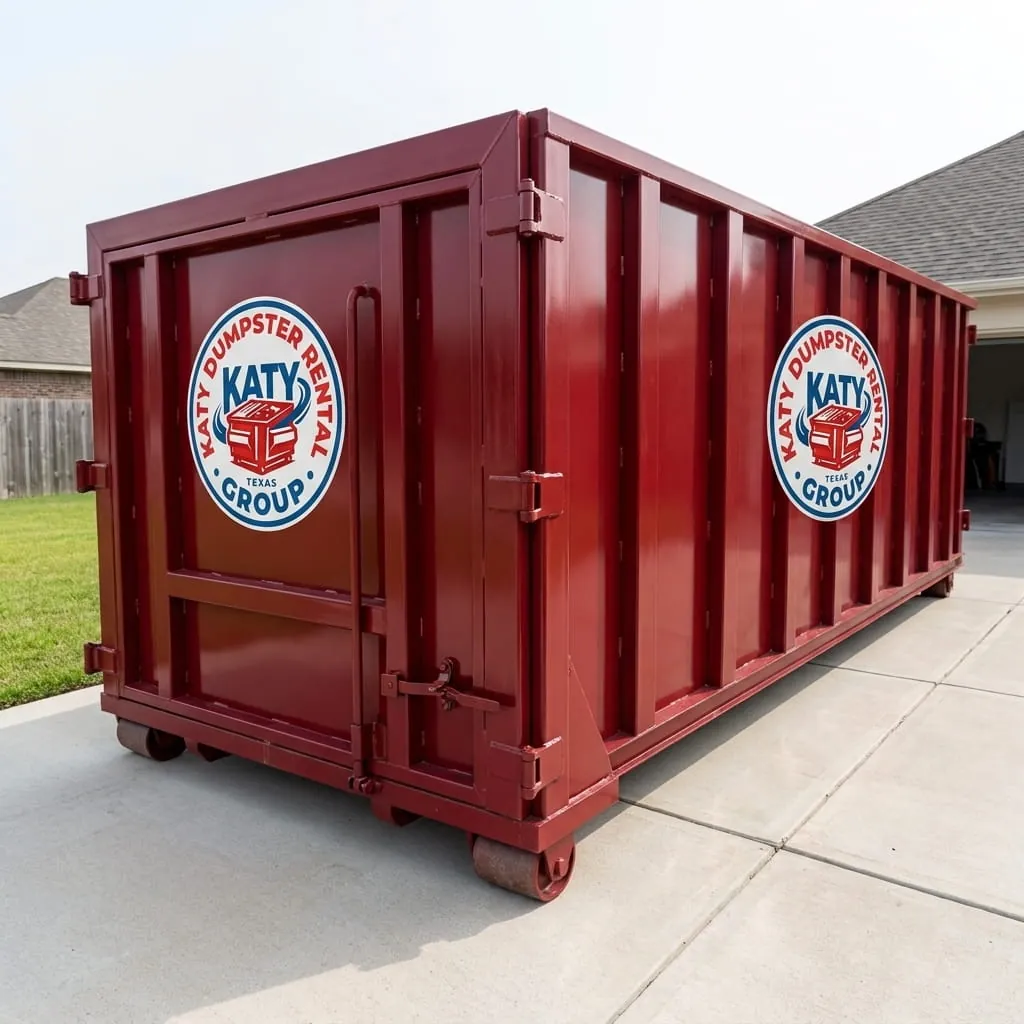 Roll-off dumpster in service on a job in Katy, TX Roll-off dumpster in service on a job in Katy, TX